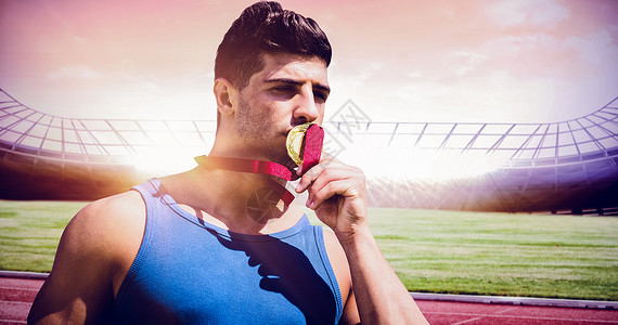 体育运动员接吻奖牌的复合肖像背景图片