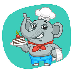 毛巾蛋糕让·潘茨的大象 持有与蛋糕的板块插画
