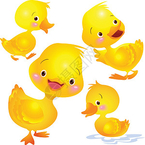 可爱鸭黄色许多动作背景图片