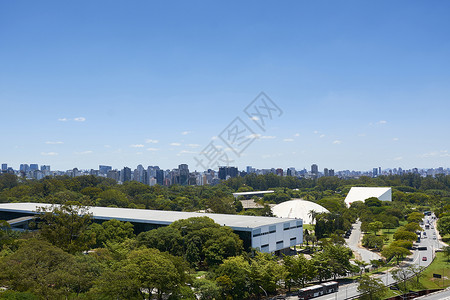 伊比拉普埃拉公园巴西圣保罗市Ibirapuera公园大街天际交通旅游基础设施雕像城市方尖碑建筑学建筑背景