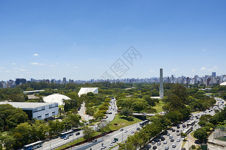 巴西圣保罗市Ibirapuera公园雕像蓝色城市天线建筑学旅游基础设施景观纪念碑环境背景