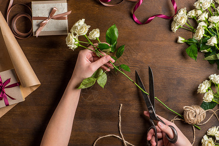 手切玫瑰包装花朵植物群背景图片