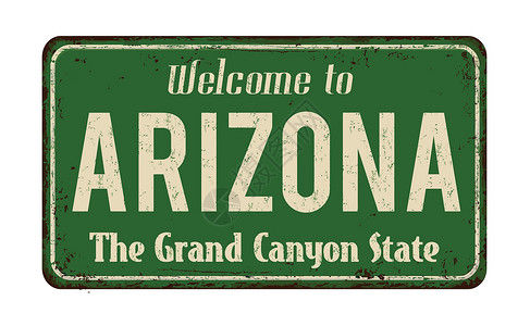 美国布赖斯峡谷欢迎来到亚利桑那州古老的生锈金属标志牌插图乡愁旅行划痕款待古董海报卡片乡村牌匾设计图片