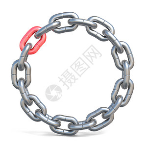带一个红色链接的圆链 3金属力量环形安全连锁店团队概念戒指插图合作背景图片