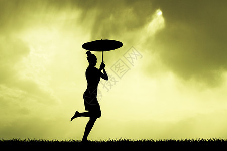 女孩用雨伞跳舞女性戏服女士插图舞蹈背景图片