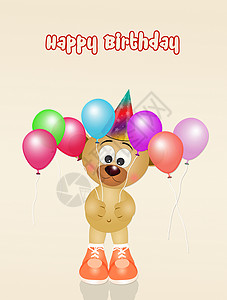 生日明信片乐趣动物邀请函孩子们插图气球婴儿孩子小狗派对背景图片