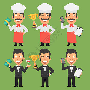 厨师和服务员拿着钱杯 Phon背景图片
