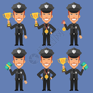 拿着钱袋警察警察拿着杯奖牌和莫内插画