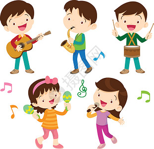 婴儿唱歌跳舞的孩子们和音乐儿童插画