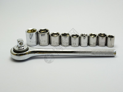 Socket 扳手套件白色灰色圆圈工作维修棘轮硬件工具背景图片