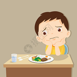 孩子吃米饭男孩厌倦了 foo设计图片