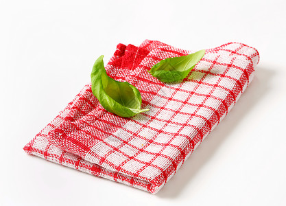 红茶巾和白茶巾棉布擦干叶子厨房巾纺织品折叠检查抹布用品厨房背景图片