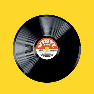 复古碟片机黄色背景的摄影现实磁盘设计图案; 在黄色背景上制作的光成像碟片插画