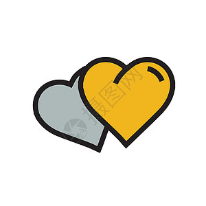 矢量两个心图标卡通黄色科洛热情婚礼婚姻礼物插图背景图片