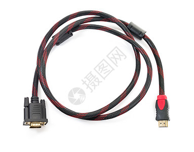 HDMI 有线和VGA白色电缆连接器金属技术数据显卡电子插头监视器绳索电脑视频背景图片