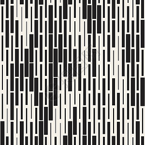 矢量无缝黑白不规则破折号矩形网格模式 抽象几何背景设计包装纺织品装饰品中风条纹装饰风格艺术白色平行线插画