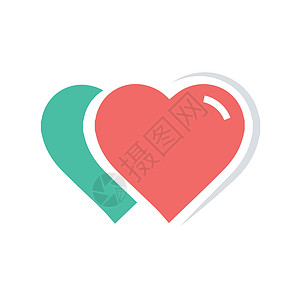 矢量 2 心脏图标红和绿颜色礼物婚姻热情婚礼插图背景图片