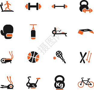 运动器材图标 se篮球健身机自行车酒吧网球运动员权重手套背景图片