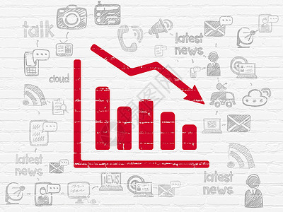 新闻次图背景墙上的新闻概念下降图图表公告草图通讯绘画红色市场流程图方案文章背景