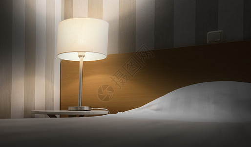 简易旅馆房间 单人床卧室房子床单家具电灯墙纸酒店开关背景图片