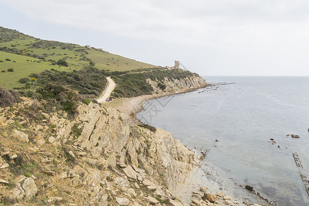 Guadalmesi望台 西班牙卡迪兹海峡自然公园旅行废墟时间手表蓝色风景海洋日光天空历史背景图片