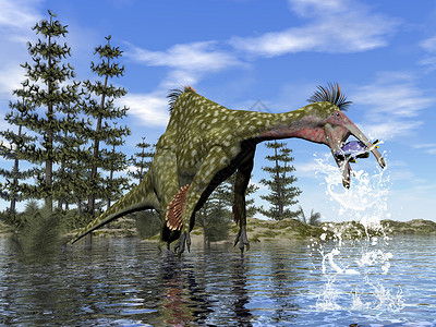 恐龙捕鱼 - 3D rende高清图片