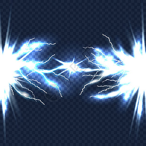 闪电电流在方格透明背景上隔离闪电束的放电 高压电流示意图插画