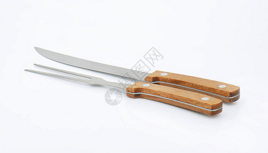 长刀雕刻刀和叉用具厨房服务器具菜刀木柄金属套装背景