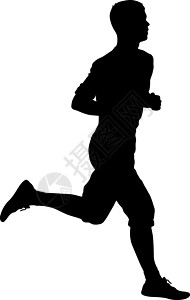遛狗得男人剪影白色背景上的黑色剪影赛跑者冲刺男子行动身体速度训练竞赛成人男性跑步运动街道插画