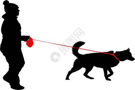 黑色狗剪影人和狗的剪影 它制作图案矢量插图动物女士宠物训练黑色皮带斗牛犬犬类猎犬插画