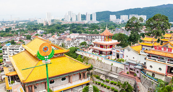 槟东南亚最大的佛教寺庙楼梯太阳宝塔灯笼建筑学文化旅行寺院历史日落背景