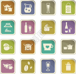 食物和厨房图标 se烹饪面包咖啡平底锅午餐杯子收藏勺子用具餐厅背景图片