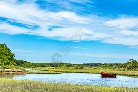 HERING 科德角河绿色蓝色沼泽帆船溪流高清图片