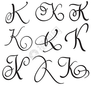 数字书法一套艺术书法字母 K 与华丽的复古装饰螺纹 矢量图 Eps1设计图片