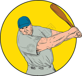 棒球运动员挥动蝙蝠画面糊姿态画线墨水草图男性运动手绘手工圆圈设计图片