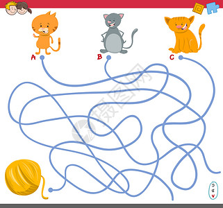 线条猫具有小猫角色的迷宫游戏设计图片