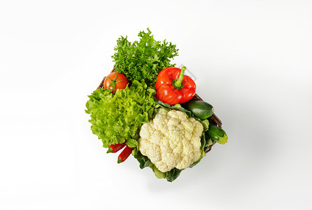 蔬菜篮子菜花食物高架绿色柳条高清图片
