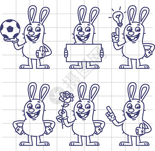拿着相机兔子素描兔子拿着足球空铭牌花集 Char设计图片
