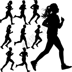 女子马拉松套剪影 短跑运动员和女子运动员肾上腺素街道竞赛运动团体训练插图跑步优胜者冠军插画