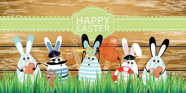 复活节 兔蛋与滑稽可爱的脸木板木头焦糖卡片插图艺术花园墙纸耳朵队长背景图片