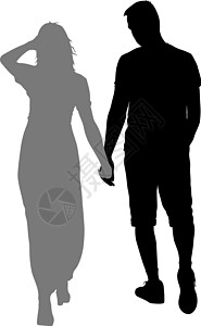 伙伴剪影剪影男人和女人手拉手走路白色家庭绅士合伙女性夫妻黑色婚姻男性身体插画