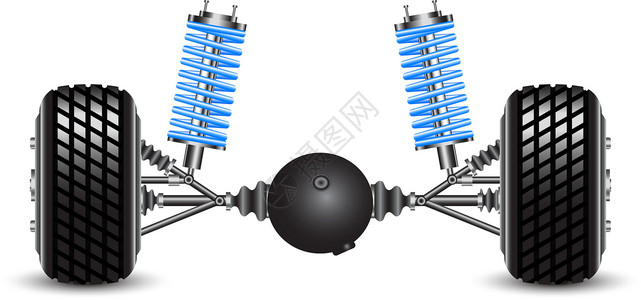 两个轮子汽车弹簧和差速器的后悬架圆柱黑色技术轮胎轮子轮辋橡皮圆圈机器刹车设计图片