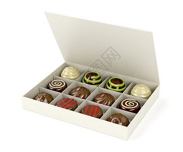 装有巧克力糖盒的盒子白色棕色小吃食物团体礼物甜点软糖背景图片