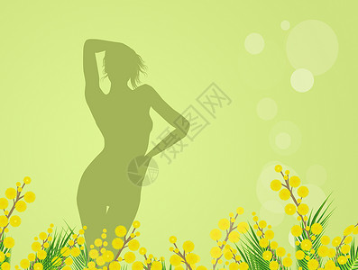 妇女活动日插图黄色礼物展示快乐女性花朵背景图片