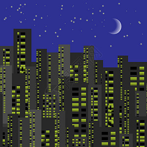 城市夜幕环城 有Windows的城市建筑插画