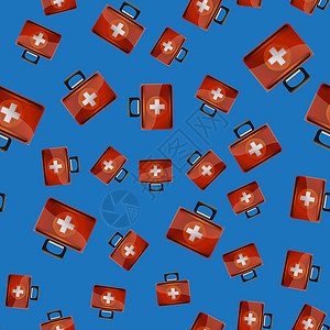 急救箱无缝模式红色手提箱保健生活生存帮手成套医院医疗情况插画