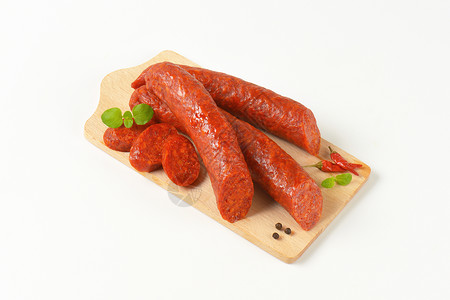 匈牙利Csabai香肠猪肉美食熏香熏制辣椒食物背景图片