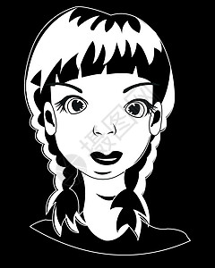 黑衣女孩的头头发型女士背景白色黑色辫子插图一部分青少年头发背景图片