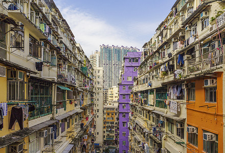 公寓坏了香港市中心生活衰变建筑物高楼衣服贫民窟栖息地失业世界建筑背景