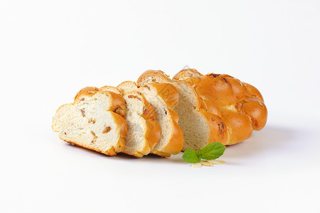 切片甜甜的面包酵母葡萄干食物美食沙拉面包杏仁背景图片
